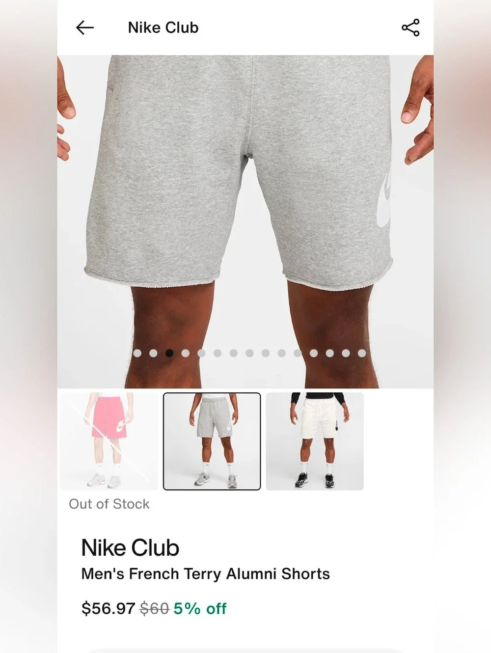 Men’s Nike French Terry Alumni Sweat Shorts Cotton S Pockets Elastic Waist Comfy